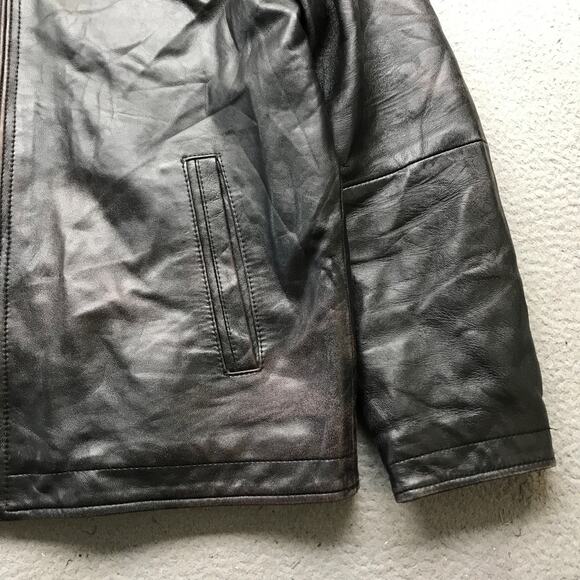 Perry Ellis Portfolio Genuine Leather Lambskin Wool Blend Jacket Womens L Black - Picture 7 of 13